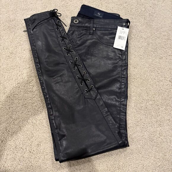 NWT AG Adriano Goldschmied Women's 27 Farrah Skinny Ankle Side Lace Black Pants - Picture 3 of 11